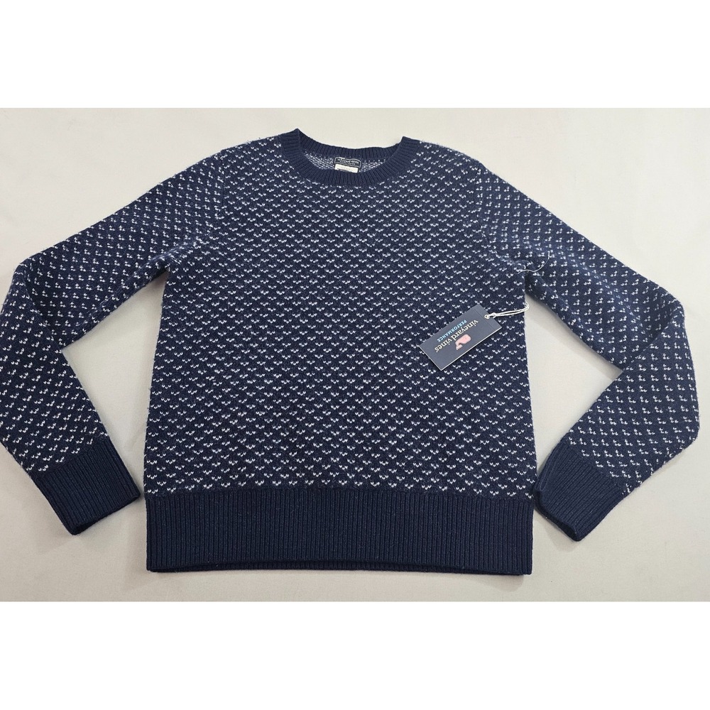 Vineyard Vines Mens Small Navy Blue 80% Merino Wool Pullover Crew Neck Sweater
